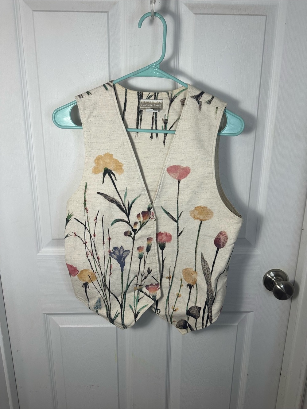 Coldwater Creek Floral Cream Button-Front Vest Vintage Medium Multicolor